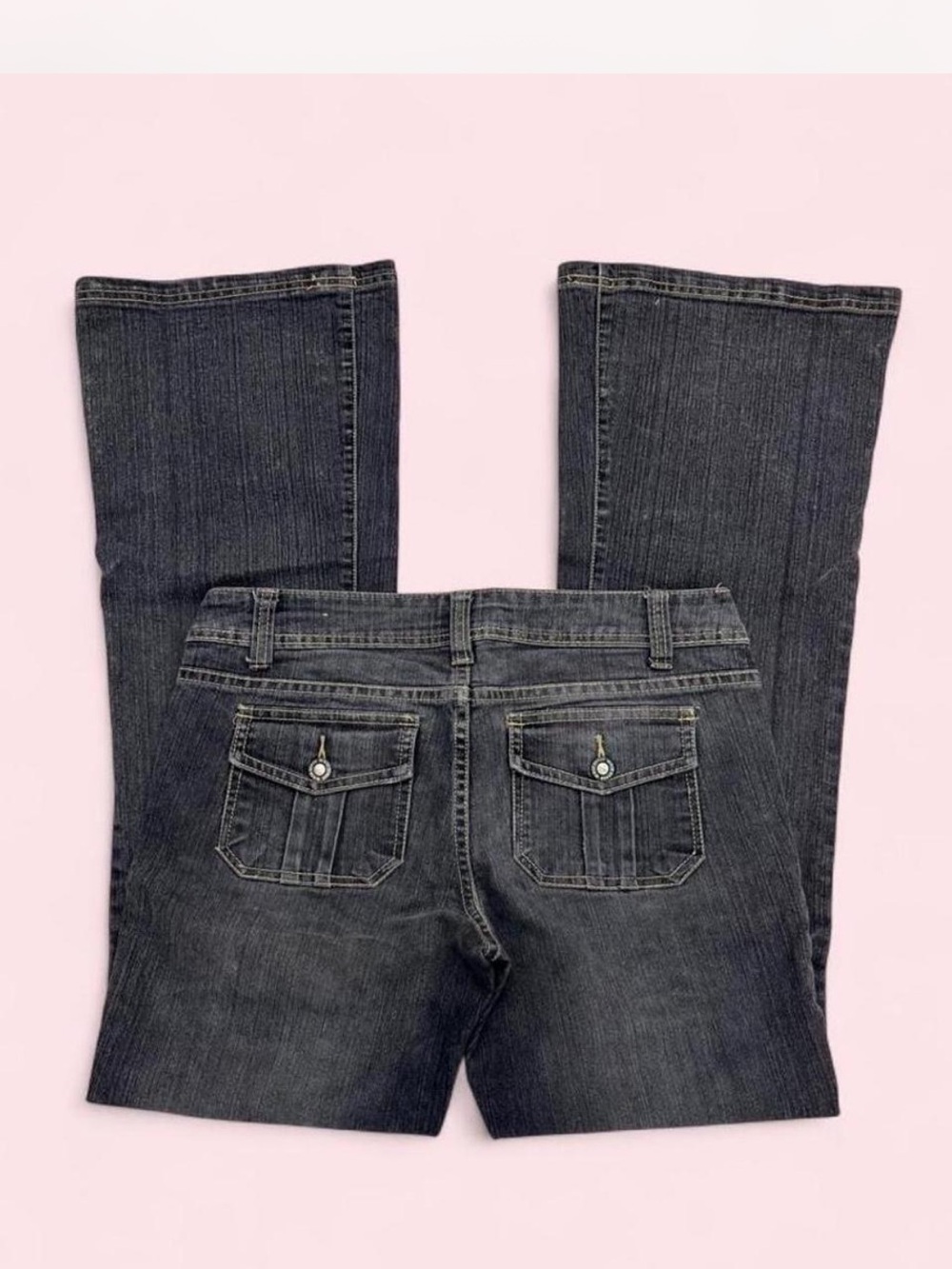 BONGO Y2K Women's Low Rise Charcoal Flare Jeans with Cargo Pockets - Picture 2 of 8